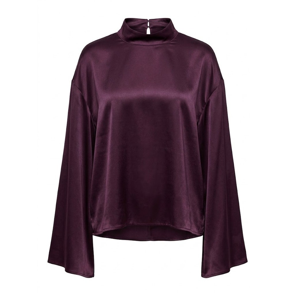 Eloquii Top Womens 28 Plum Satin Mock Neck Bell Sleeve Gothic Romance Luxury